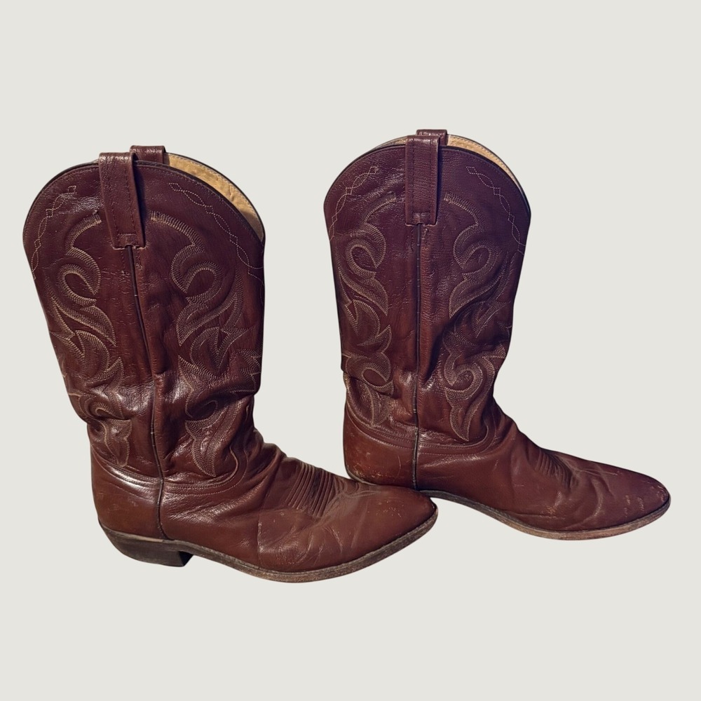 Dan Post Western Cowboy Boots 8.5 B Leather Pointed Toe Brown Vintage 8195